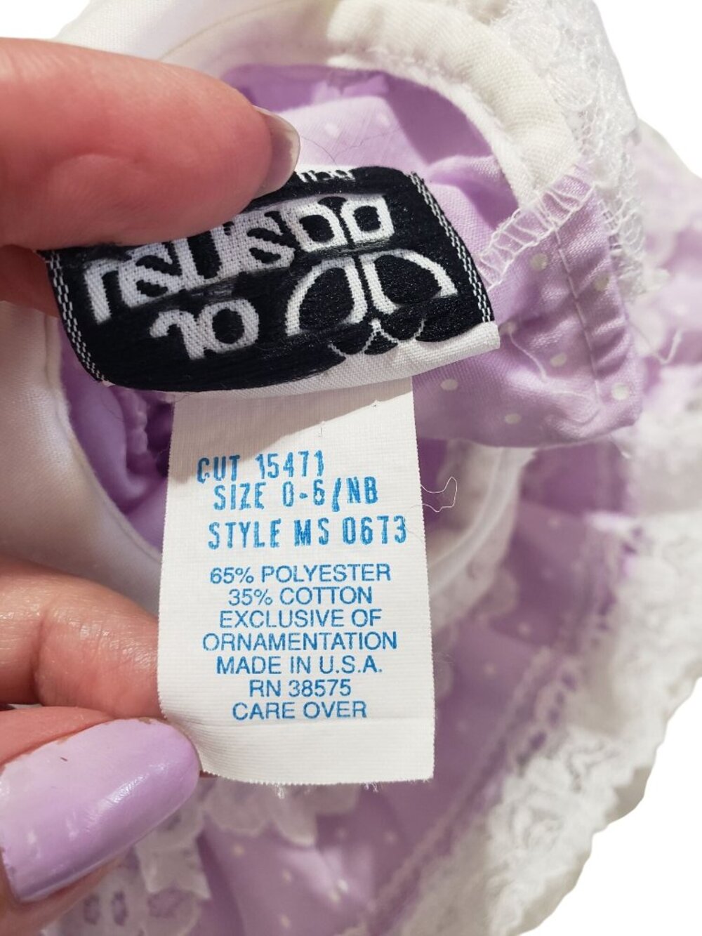 Vintage Jo Lene Purple Polka Dot Lace Tiered Circle Dress Party Frilly NB 0-6 M - Picture 9 of 12